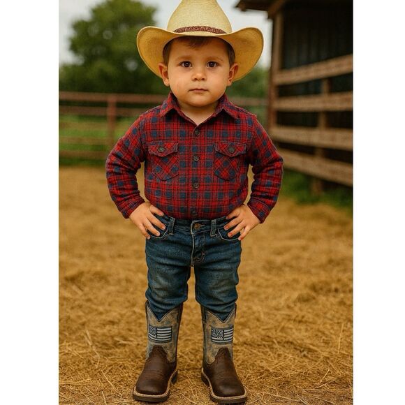 Ariat Kids 8 Western Cowboy Boots 10027279 Brown Camo Flag Leather Square Toe - Picture 2 of 15